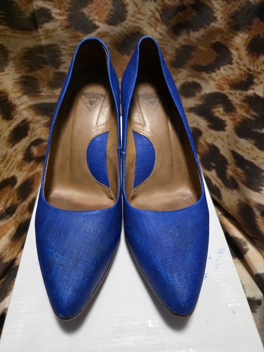 AS IS John Fluevog Presence Hi DESMOND Blue Pointed-Toe Women's Pumps - Size 7.5